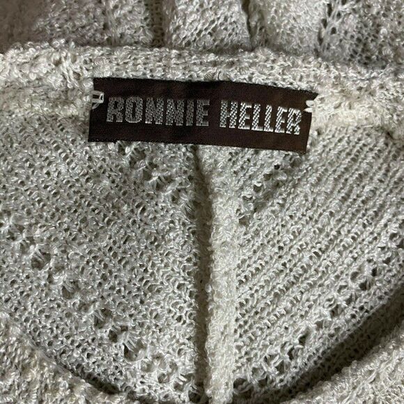 Vintage 70s Ronnie Heller Knit Dress 6 Ivory Elastic Waist Union Made Key Hole - Picture 6 of 7